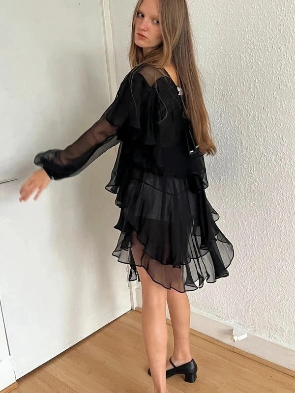 Dsquared2 Silk Chiffon Ruffle Tunic – Black – IT38 / UK6 / XS