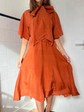 Dsquared2 Silk Blend Midi Dress Orange Tie Neck IT40 UK8
