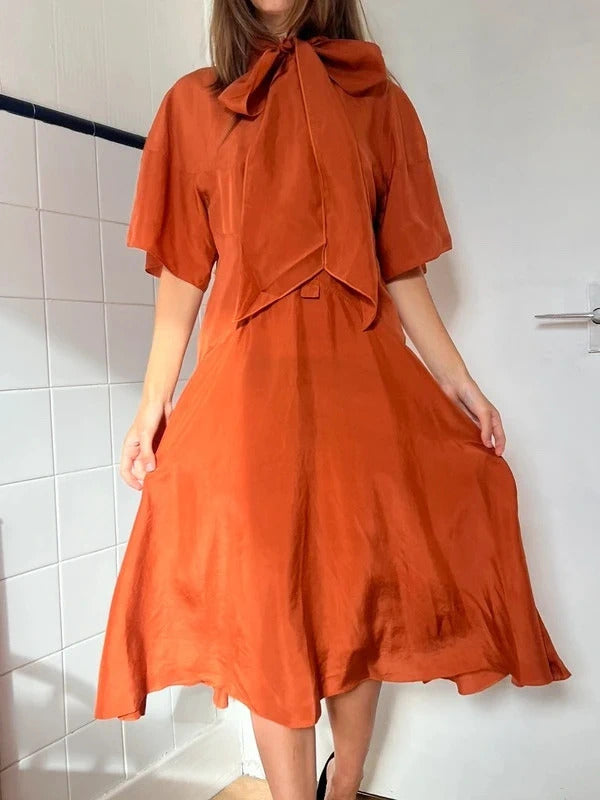 Dsquared2 Silk Blend Midi Dress Orange Tie Neck IT40 UK8