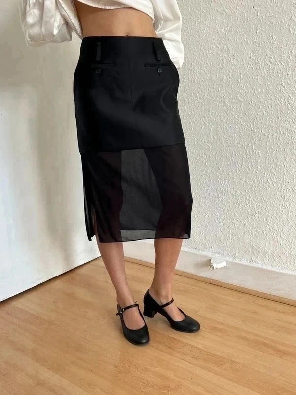 Tom Ford Silk Satin Midi Skirt – Black – IT36 / US2 / UK4 / XS – Sheer Hem – Made Italy
