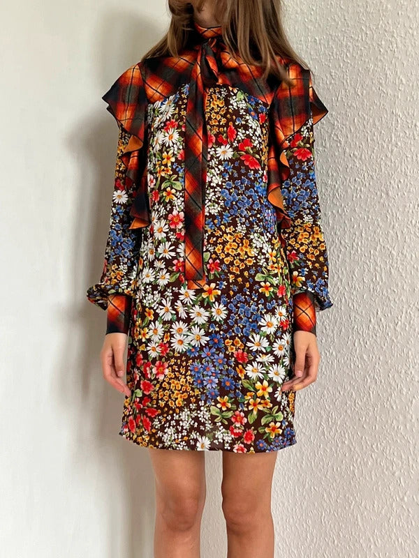 Dsquared2 Floral Tartan Ruffle Mini Dress IT38 XS