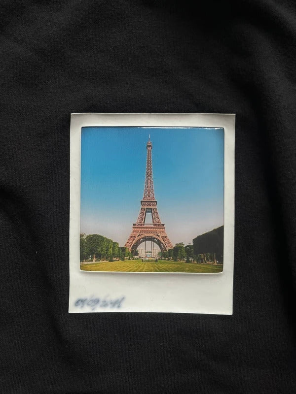 Balenciaga Eiffel Tower Polaroid Photo Print T-Shirt Black Size M Made in Portugal