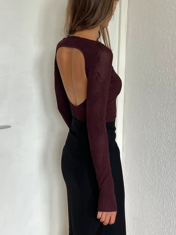 Victoria Beckham Lace Body Top Size S Brown Open Back