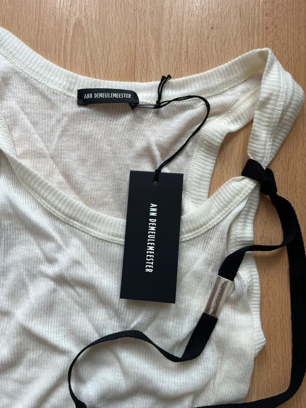 Ann Demeulemeester Cashmere Blend Knit Top XS Belted White Minimal Designer