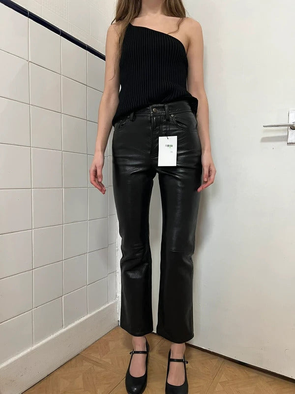 Acne Studios Black Leather Cropped Trousers – EU32 / UK6