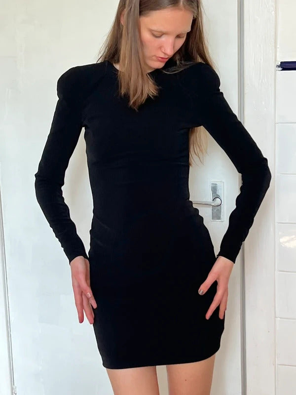 Balenciaga Black Mini Dress XS Padded Shoulders Bodycon Designer