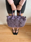 Red Valentino Faux Fur Bow Tote Bag Purple Patent Handles