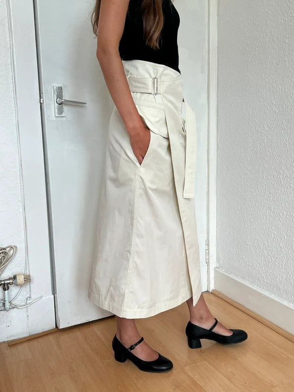 Helmut Lang Ivory Belted Wrap Midi Skirt XS US2 UK6 IT38 Cotton Twill NWT