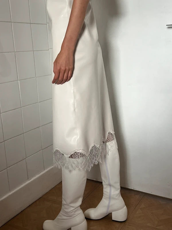 RRP €1090 Coperni Latex Slip Dress XS White Lace Made in Italy