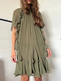 Dsquared2 Silk Mini Dress Olive Green Ruffle IT38 UK6 XS