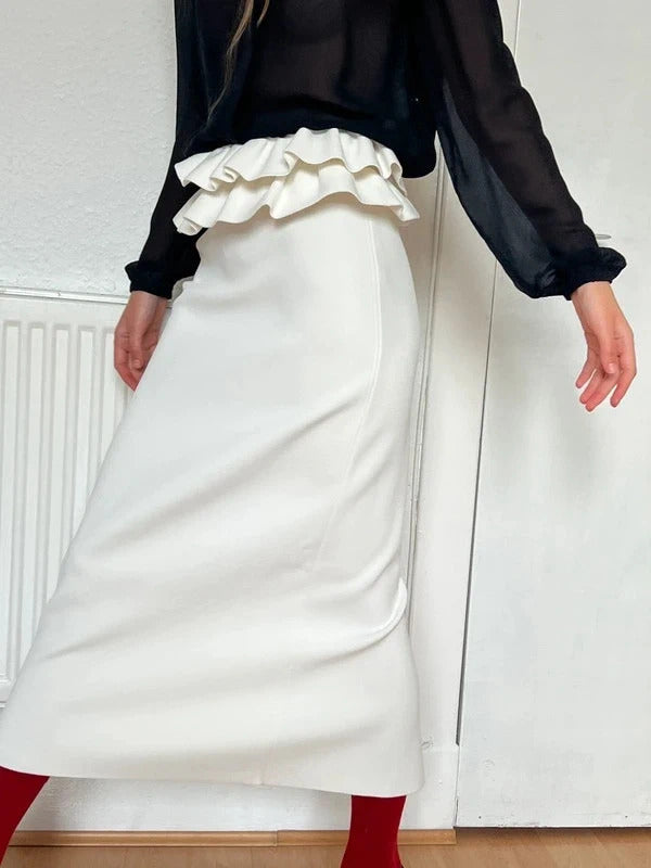 Alexander McQueen Knitted Midi Skirt – White – Size S – Ruffled Waist – Made in Italy