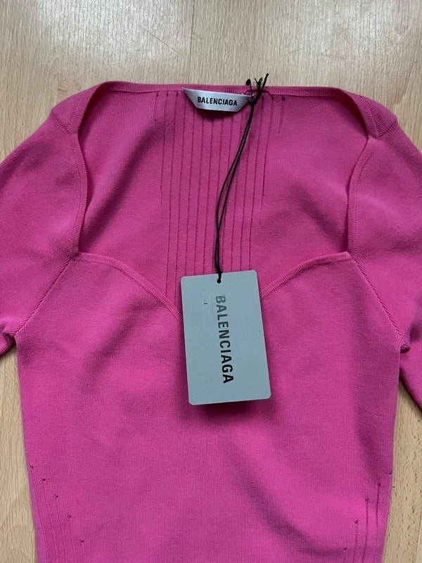 Balenciaga Pink Sweetheart Neck Knit Jumper XS Made in Italy