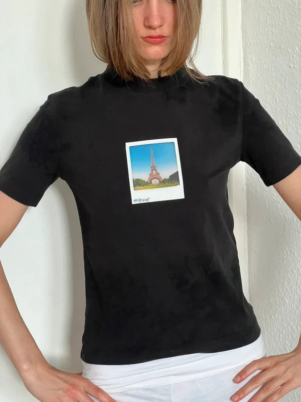 Balenciaga Eiffel Tower Polaroid Photo Print T-Shirt Black Size M Made in Portugal