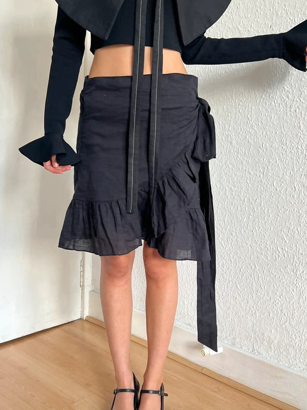 Isabel Marant Etoile Linen Wrap Mini Skirt Black FR36 / US4 / UK8 / S