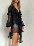 Dsquared2 Silk Chiffon Ruffle Tunic – Black – IT38 / UK6 / XS