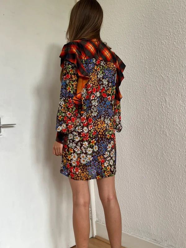 Dsquared2 Floral Tartan Ruffle Mini Dress IT38 XS