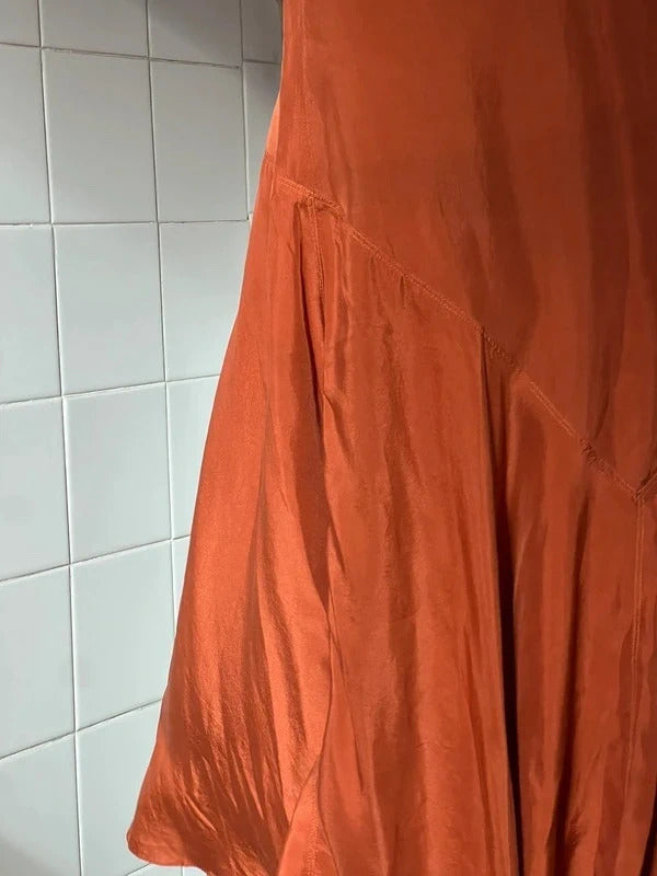 Dsquared2 Silk Blend Midi Dress Orange Tie Neck IT40 UK8