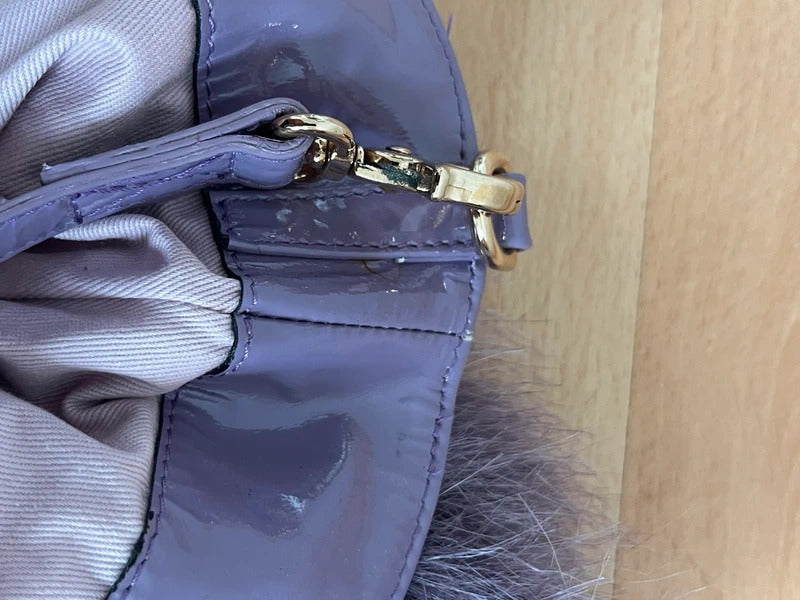 Red Valentino Faux Fur Bow Tote Bag Purple Patent Handles