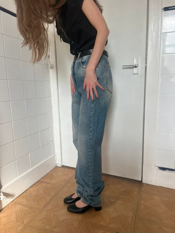 Maison Margiela High Waist Jeans W26 Blue Dirty Wash Wide Leg Made in Italy