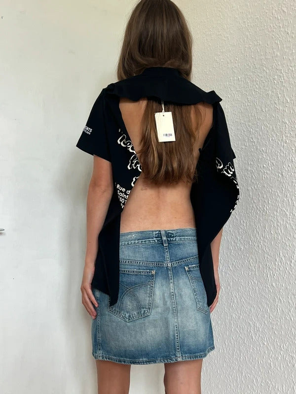 RRP €550 Vetements Open Back Graphic T-Shirt XS Black Made in Portugal