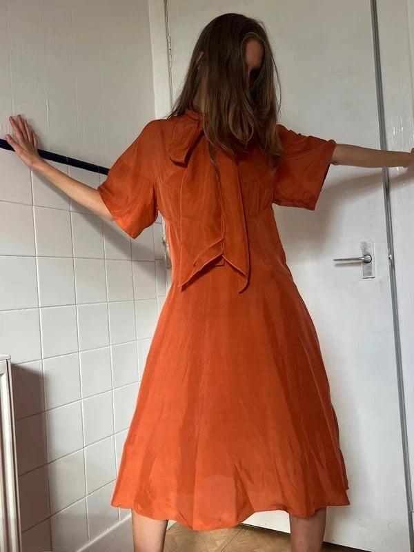 Dsquared2 Silk Blend Midi Dress Orange Tie Neck IT40 UK8