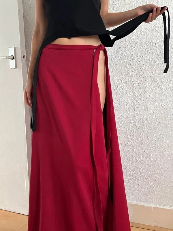 Y/Project Red Wool Maxi Side-Slit Skirt – Size S