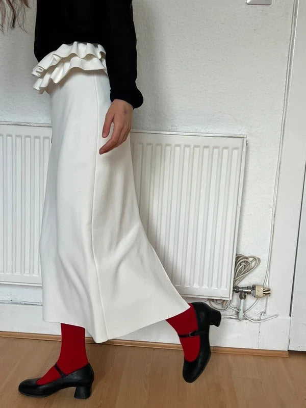 Alexander McQueen Knitted Midi Skirt – White – Size S – Ruffled Waist – Made in Italy