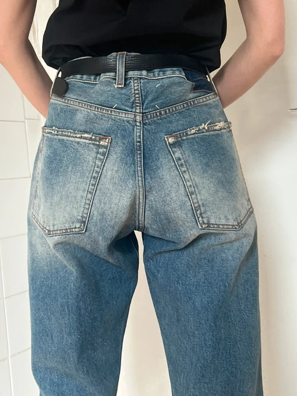 Maison Margiela High Waist Jeans W26 Blue Dirty Wash Wide Leg Made in Italy