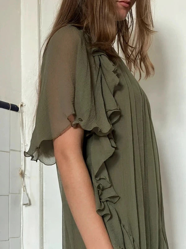 Dsquared2 Silk Mini Dress Olive Green Ruffle IT38 UK6 XS