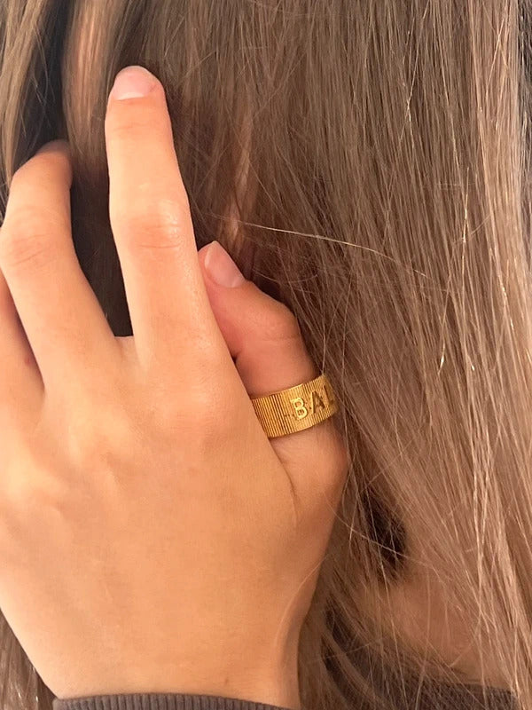 Balenciaga Logo Band Ring Size 54 UK N½ US 7 Gold Tone 925 Silver Made in Italy
