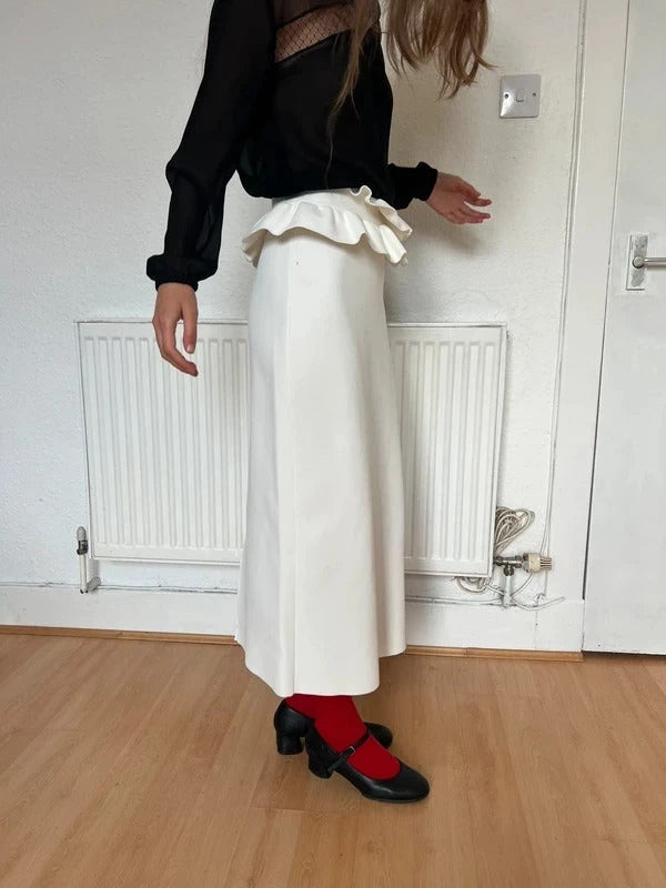 Alexander McQueen Knitted Midi Skirt – White – Size S – Ruffled Waist – Made in Italy