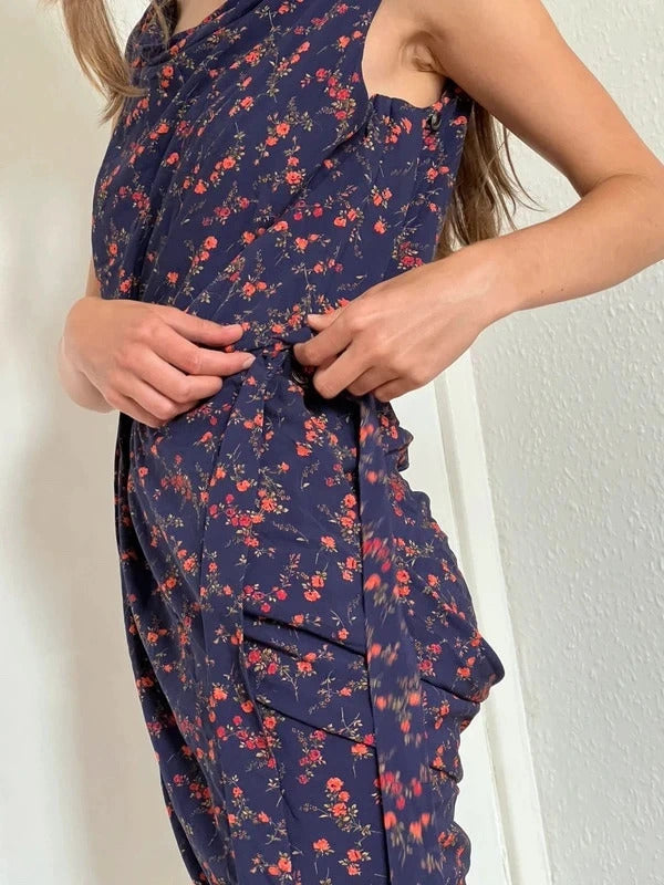 Vivienne Westwood Anglomania Floral Draped Maxi Dress IT40 UK8 S Blue