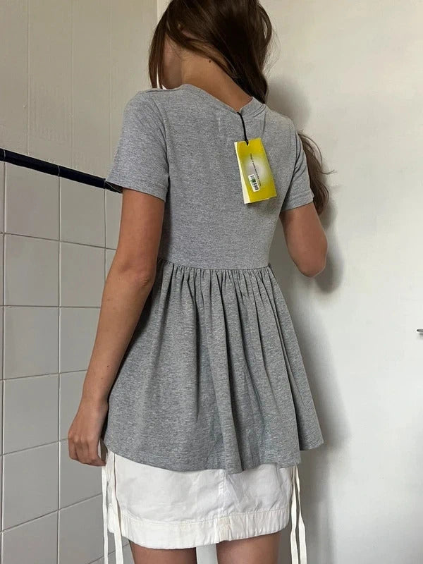 Conner Ives Reconstructed T-Shirt Top Grey Gathered XS