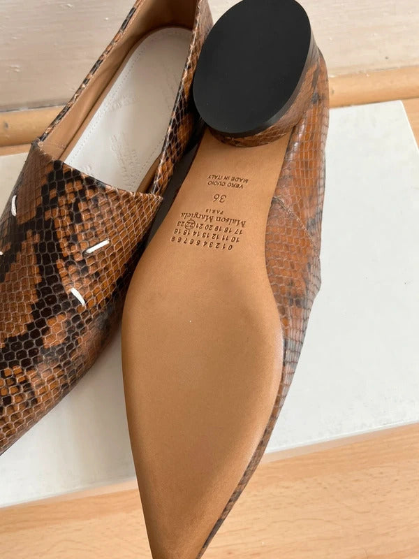 Maison Margiela Snakeskin Print Leather Loafers EU36 UK3 Pointed Shoes New